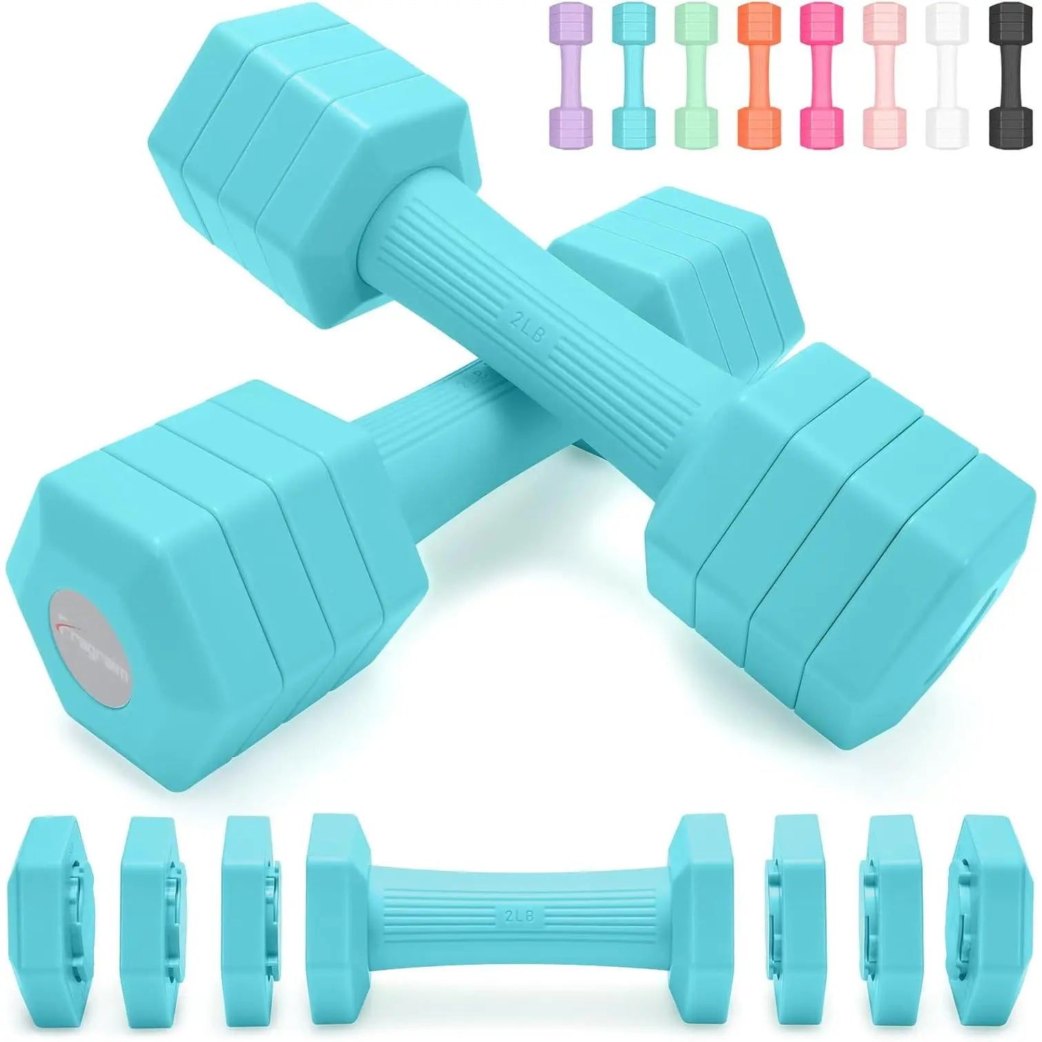 Adjustable Dumbbells Set, 4 in 1 Hand Weights Set for Women Men 10 LB/ 12 LB Dumbbell Pair Each 2Lbs 3Lbs 4Lbs 5Lbs Weights Dumbbells Set with TPU Soft Rubber Handle for Gym Exercise Fitness