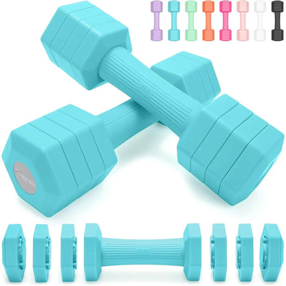 Adjustable Dumbbells Set, 4 in 1 Hand Weights Set for Women Men 10 LB/ 12 LB Dumbbell Pair Each 2Lbs 3Lbs 4Lbs 5Lbs Weights Dumbbells Set with TPU Soft Rubber Handle for Gym Exercise Fitness