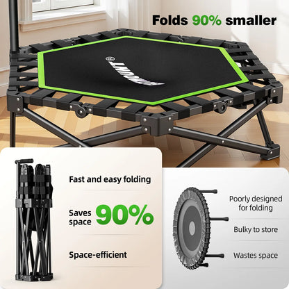 EAST MOUNT 42" Folding Fitness Trampoline for Adults, Foldable Mini Trampoline with Handle, Exercise Rebounder, Small Trampoline for Adults, Max Load 440Lbs, for Indoor Garden Workout