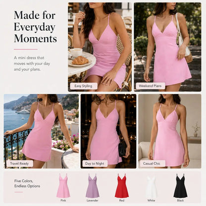 Women'S V-Neck Spaghetti Strap Sports Tennis Dress – Breathable, Flowy Golf & Fitness Dress with Built-In Anti-Exposure Shorts