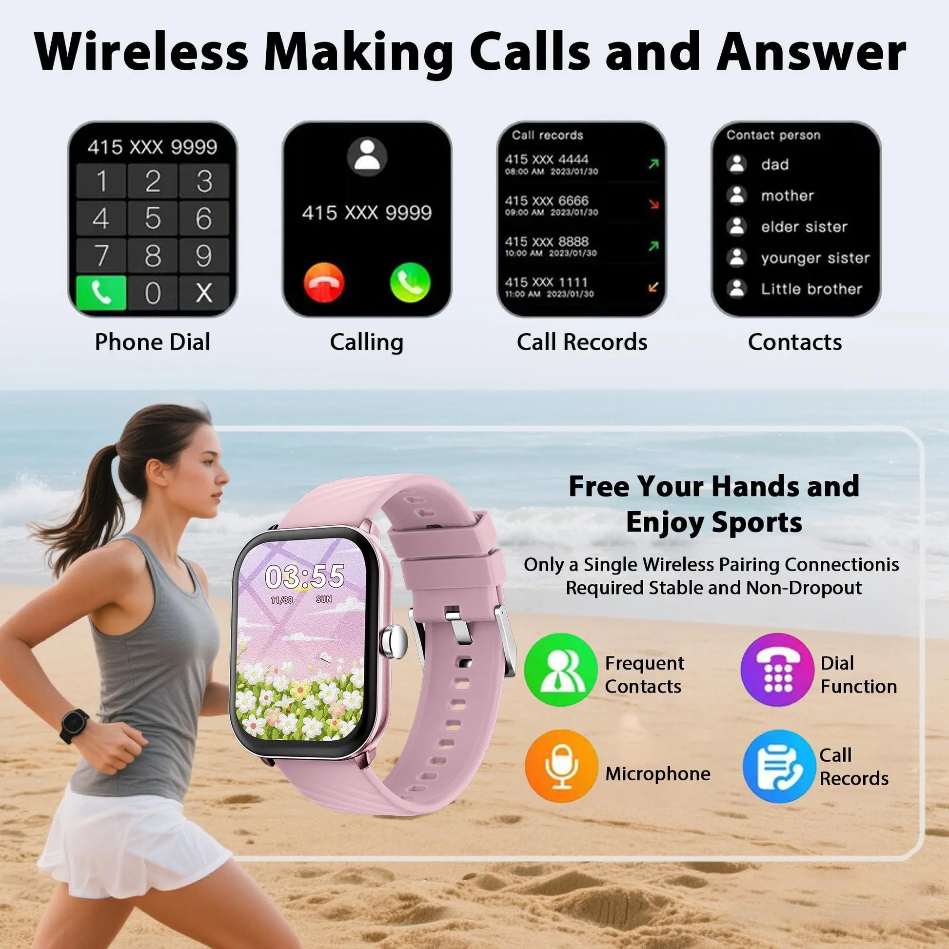 Free Delivery Multifunctional Women'S Smartwatch 2026, Get in 3-DAY, IP68 Waterproof for Android and Iphone, Bluetooth Call & Music Control, DIY Custom Dial, 100+ Sports Modes and Message Reminders, Ideal for Sports & Gifting