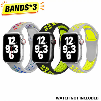 BROULIT 3-Pack Sport Silicone Watch Bands - Breathable, Lightweight, and Sweat-Resistant Replacement Straps for Smart Watches and Fitness Activities
