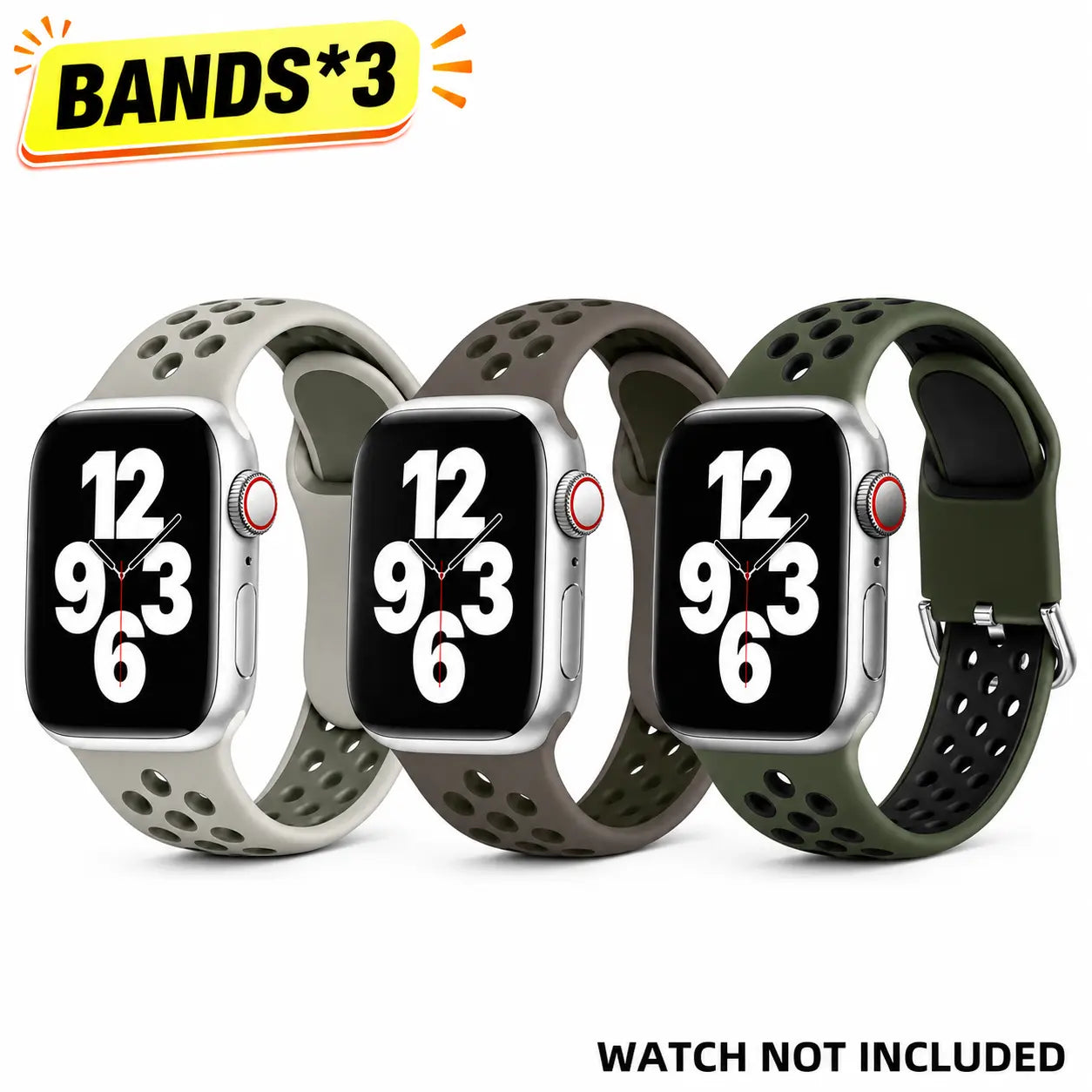 BROULIT 3-Pack Sport Silicone Watch Bands - Breathable, Lightweight, and Sweat-Resistant Replacement Straps for Smart Watches and Fitness Activities