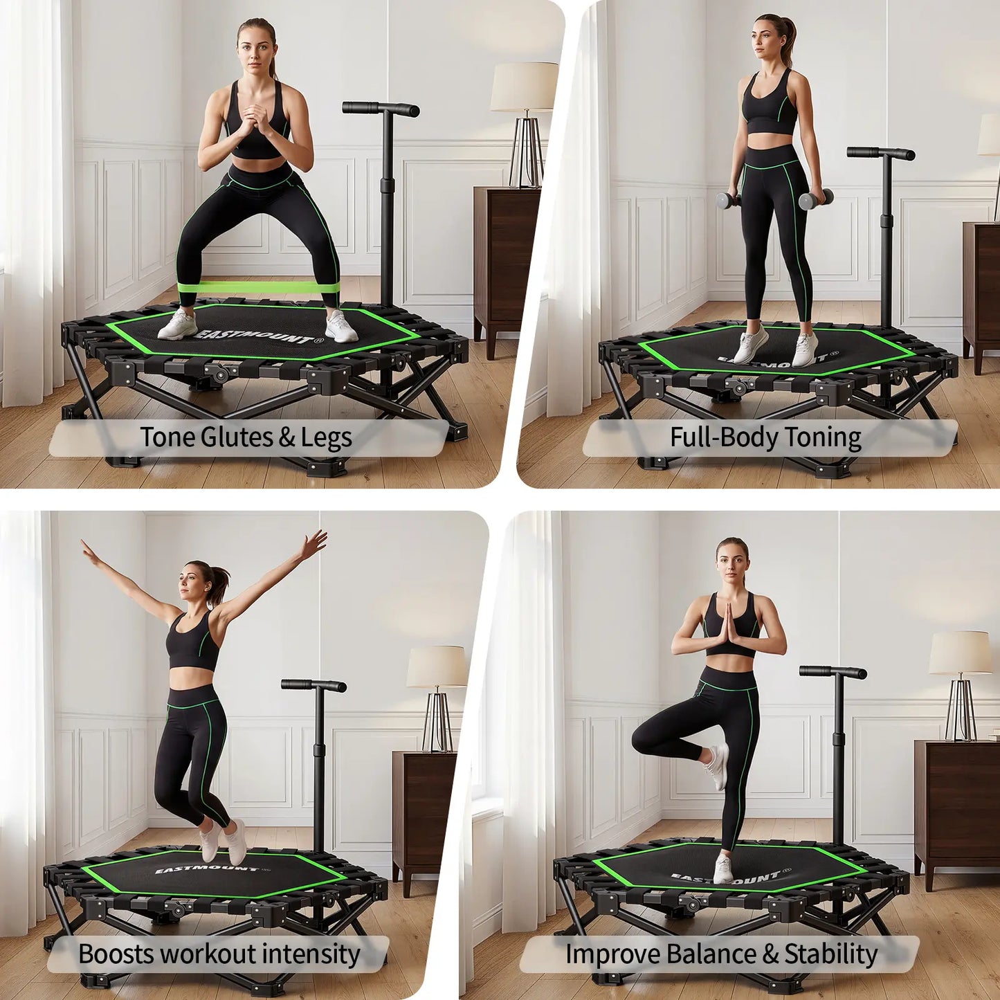 EAST MOUNT 42" Folding Fitness Trampoline for Adults, Foldable Mini Trampoline with Handle, Exercise Rebounder, Small Trampoline for Adults, Max Load 440Lbs, for Indoor Garden Workout