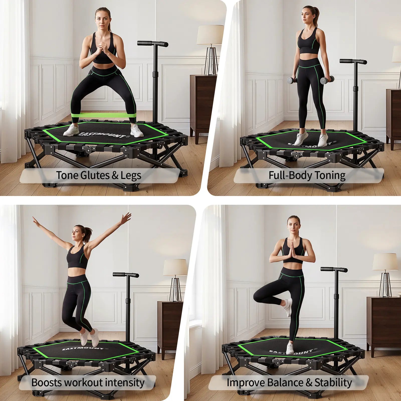 EAST MOUNT 42" Folding Fitness Trampoline for Adults, Foldable Mini Trampoline with Handle, Exercise Rebounder, Small Trampoline for Adults, Max Load 440Lbs, for Indoor Garden Workout