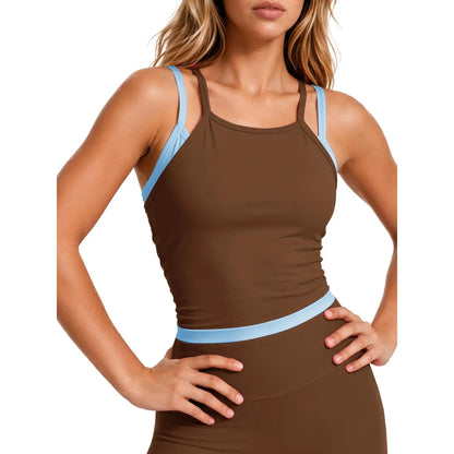 Aoysky Women'S 2-Piece High Stretch Workout Set, Padded Sleeveless Camisole Tank Top & High Waisted Fitted Leggings, Quick Dry Sporty Gymswear for Fitness Training & Yoga, Outdoor Active Outfit