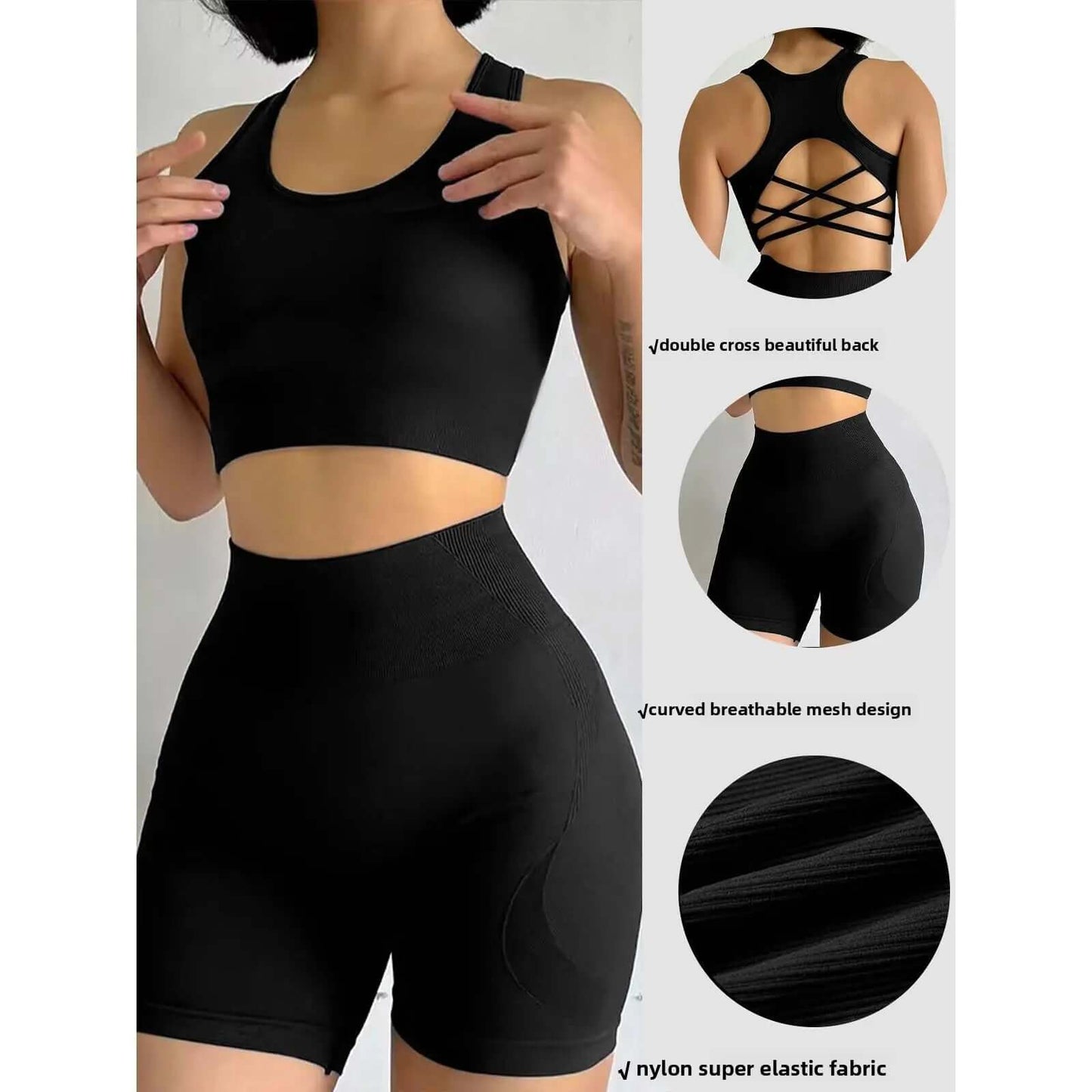 Women'S 2-Piece Seamless Pullover Yoga Set - Female Quick-Dry Sports Bra & Yoga Shorts, Sporty Clothing Set for Gym Running, Sporty Sports Clothing Sets