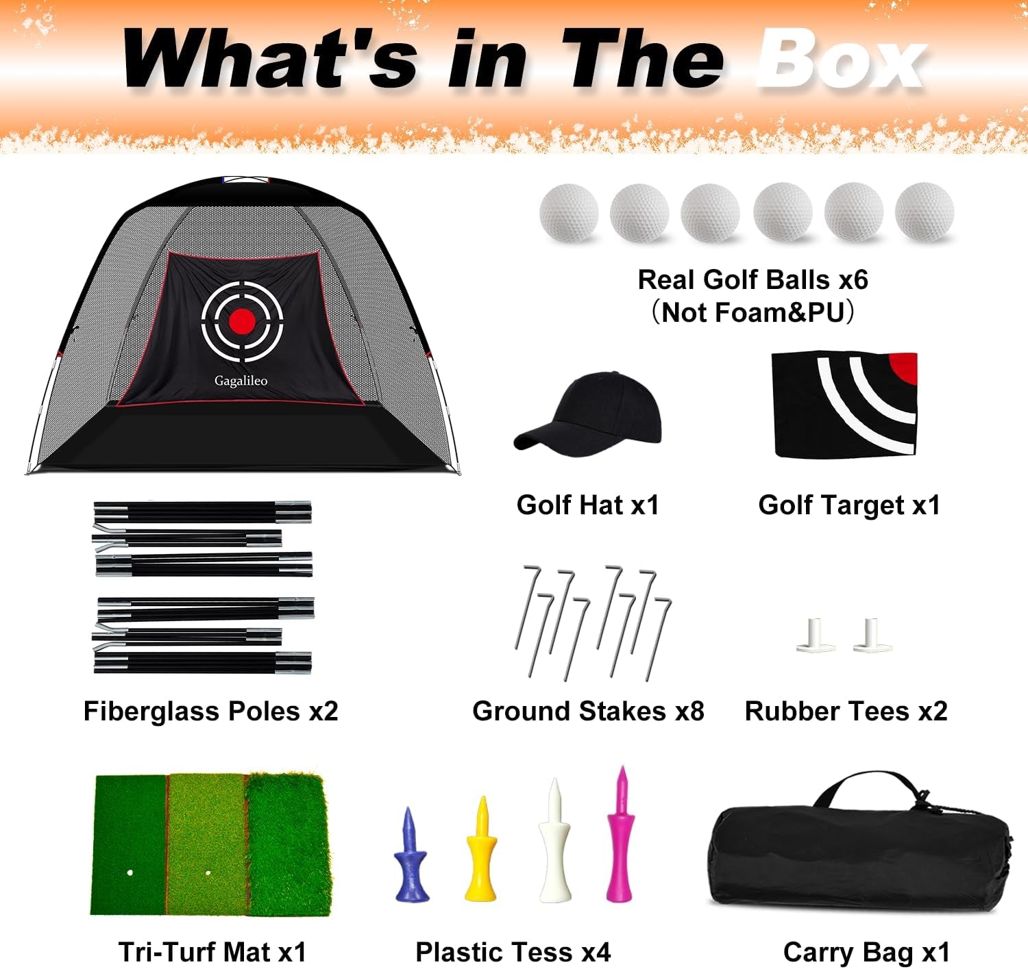 Golf Hitting Net Backyard Driving: 12X7Ft Professional Backstop with Silent Velvet Target Portable Practice for Men Dad Complete Sport Set Gift