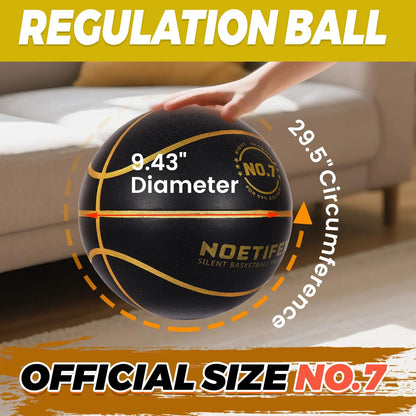 Silent Basketball Pro Max No.7 Black Gold High Density Quiet Training Ball with Real Bounce for Apartment Home Practice
