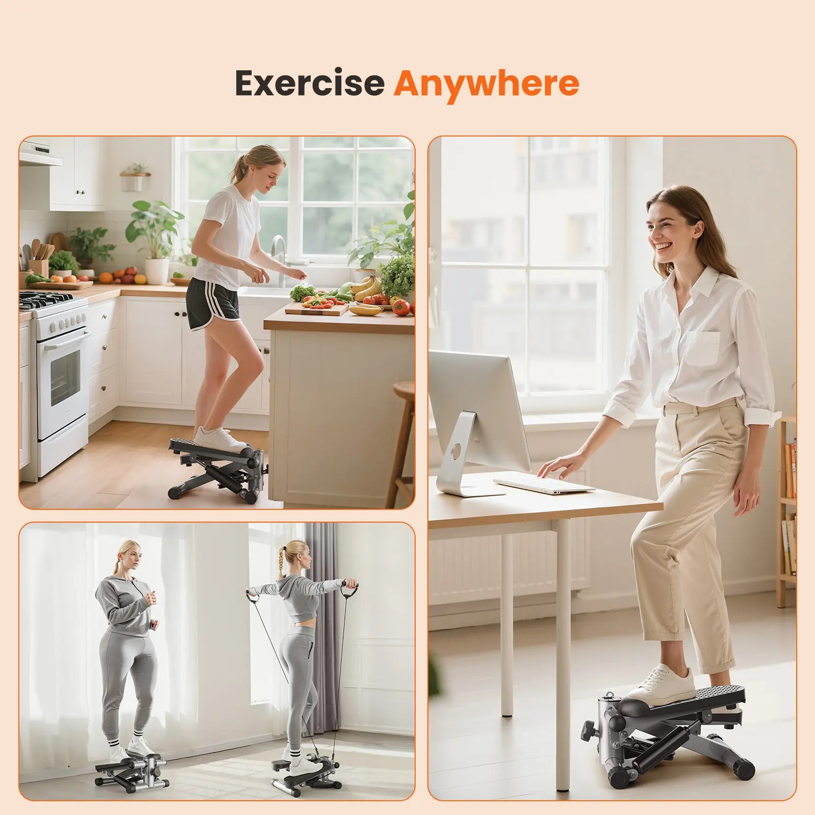 Mini Stair Stepper for Home Workout, Compact Fitness Stepper with Resistance Bands, LCD Monitor, Adjustable Height, Non-Slip Oversized Pedals, 300 LBS Capacity, for Abs, Waist, Thighs and Buttocks Training