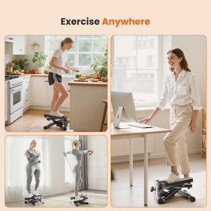 Mini Stair Stepper for Home Workout, Compact Fitness Stepper with Resistance Bands, LCD Monitor, Adjustable Height, Non-Slip Oversized Pedals, 300 LBS Capacity, for Abs, Waist, Thighs and Buttocks Training