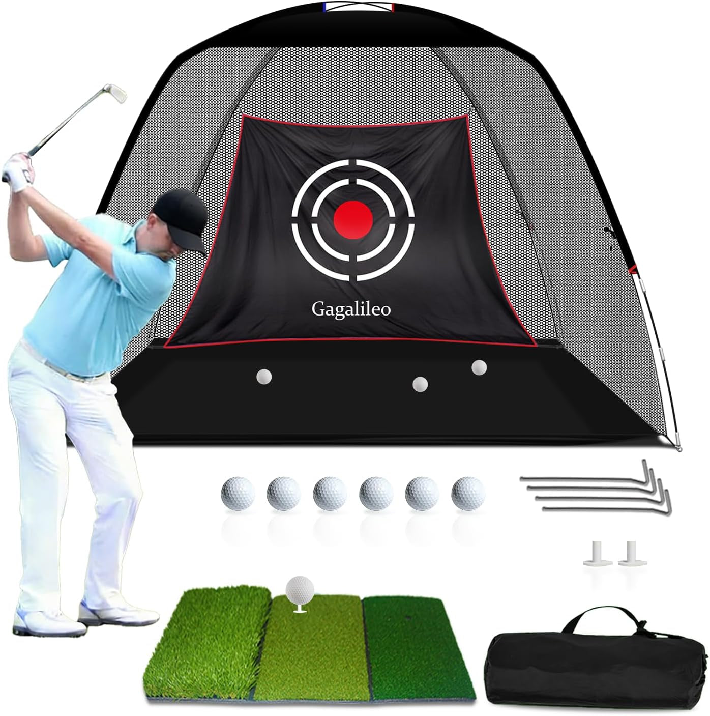 Golf Hitting Net Backyard Driving: 12X7Ft Professional Backstop with Silent Velvet Target Portable Practice for Men Dad Complete Sport Set Gift