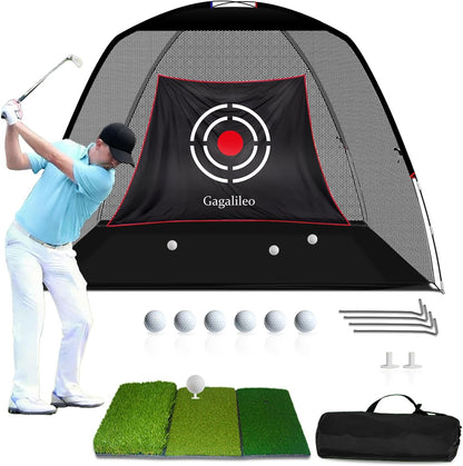 Golf Hitting Net Backyard Driving: 12X7Ft Professional Backstop with Silent Velvet Target Portable Practice for Men Dad Complete Sport Set Gift