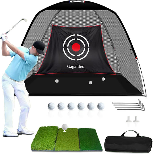 Golf Hitting Net Backyard Driving: 12X7Ft Professional Backstop with Silent Velvet Target Portable Practice for Men Dad Complete Sport Set Gift