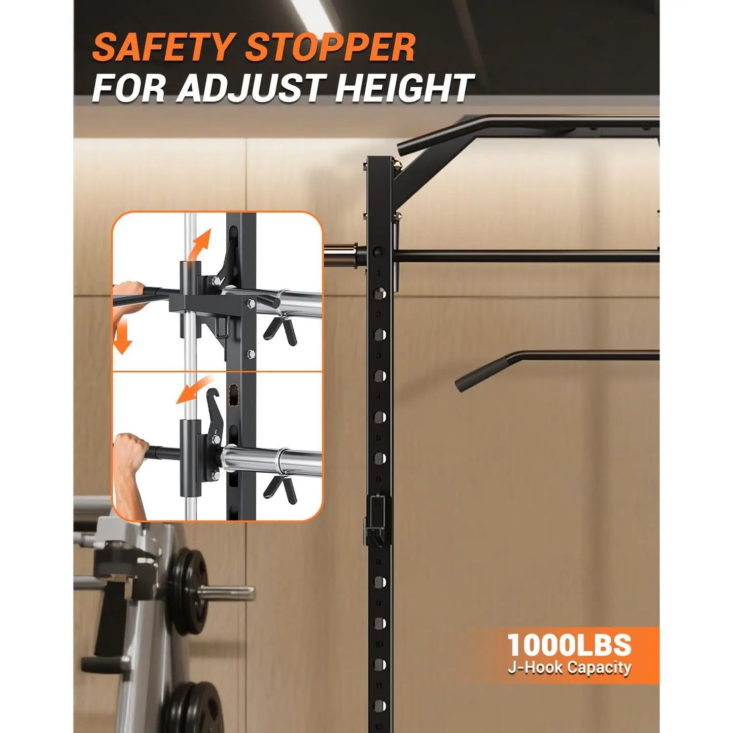 Heavy Duty Smith Machine Power Cage - Integrated Cable Pulley & Lat Pulldown System - Barbell, Safety Spotter Arms, J Hooks, Landmine - Full Body Home Gym Strength Training Equipment(2 Boxes)