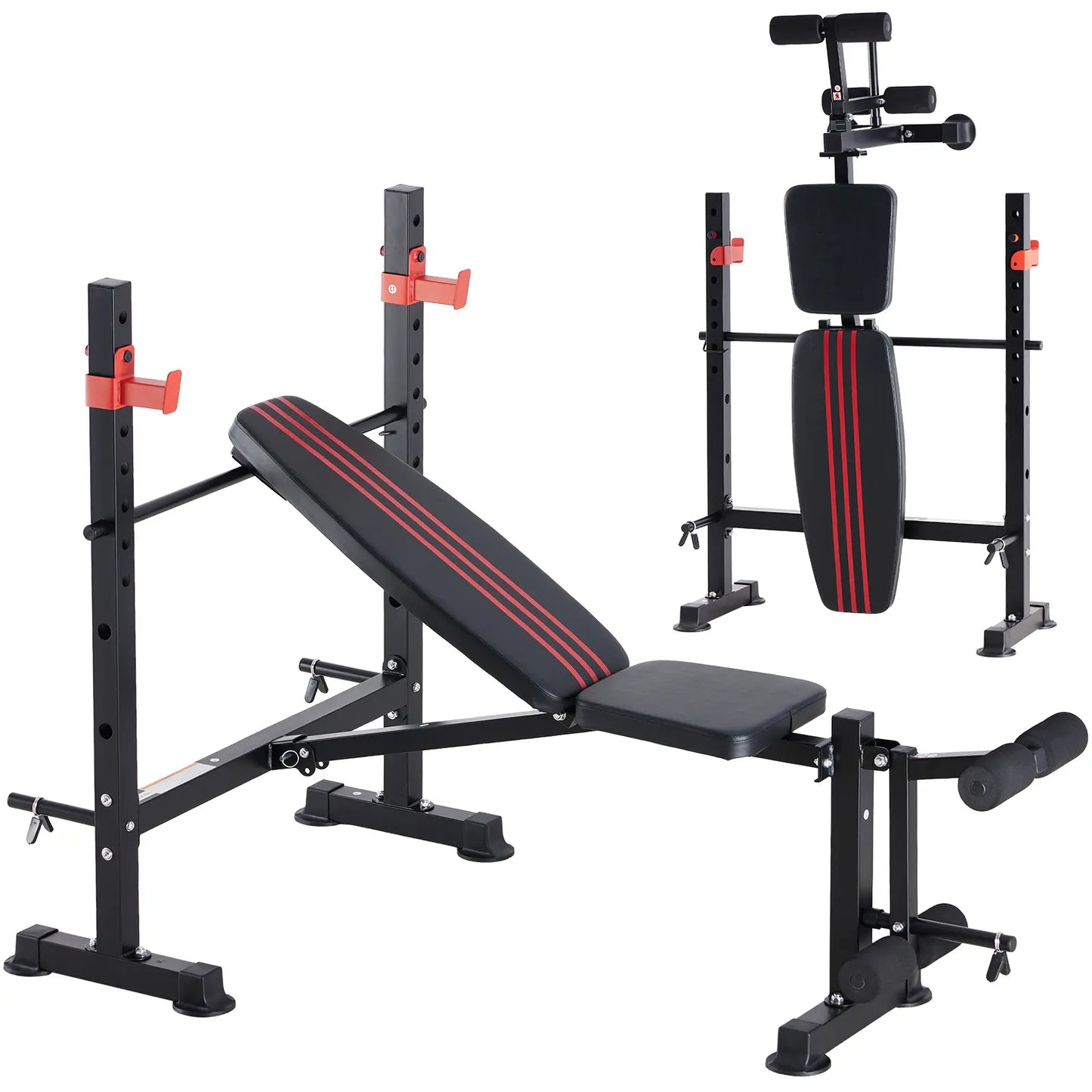 Standard Weight Bench Set , Adjustable Bench Press with Squat Rack, Foldable Flat Incline Decline Workout Bench for Home Gym Full Body
