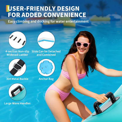 10Ft Inflatable Water Trampoline with Slide & Ladder, Heavy Duty Water Bouncer for Lake & Pool, Inflatable Swim Platform with 600W Powerful Pump, Summer Water Party Fun Summergarden