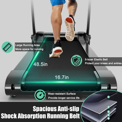 Costway Folding Electric Treadmill, 3.0 HP Motorized Fitness Exercise Machine for Home, Gym, Office, Running Walking Machine W/ App Control, Dual Flywheels, High Performance Indoor Cardio Trainer