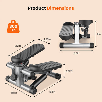 Mini Stair Stepper for Home Workout, Compact Fitness Stepper with Resistance Bands, LCD Monitor, Adjustable Height, Non-Slip Oversized Pedals, 300 LBS Capacity, for Abs, Waist, Thighs and Buttocks Training