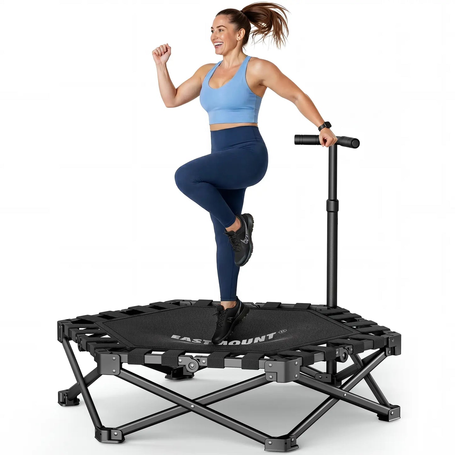 EAST MOUNT 42" Folding Fitness Trampoline for Adults, Foldable Mini Trampoline with Handle, Exercise Rebounder, Small Trampoline for Adults, Max Load 440Lbs, for Indoor Garden Workout