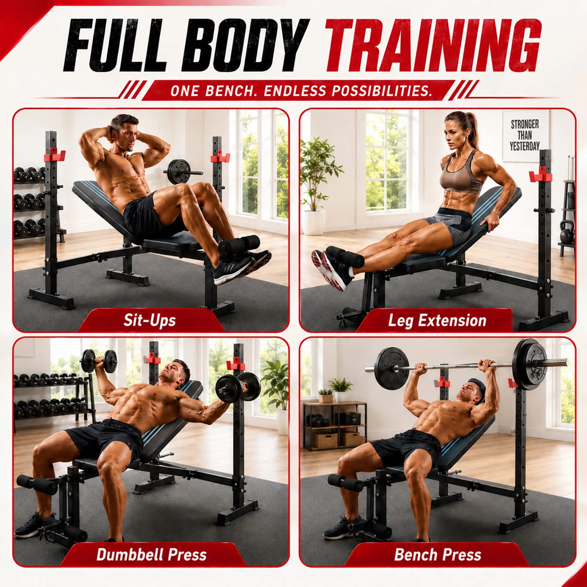 Standard Weight Bench Set , Adjustable Bench Press with Squat Rack, Foldable Flat Incline Decline Workout Bench for Home Gym Full Body