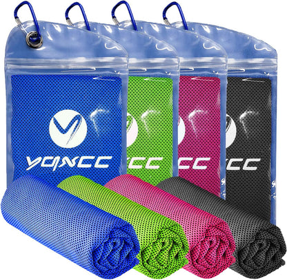 4 Pack Cooling Towels (47"X12"), Ice Cool Towels for Neck & Face | Soft Breathable Microfiber, Instant Cooling Neck Wraps, Ideal for Yoga, Golf, Gym, Running, Camping & Hot Weather