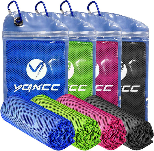 4 Pack Cooling Towels (47"X12"), Ice Cool Towels for Neck & Face | Soft Breathable Microfiber, Instant Cooling Neck Wraps, Ideal for Yoga, Golf, Gym, Running, Camping & Hot Weather