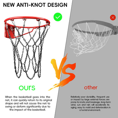 Black Basketball Net Heavy Duty Replacement,Carbon Steel Chain Basketball Net, Anti-Rust Use Indoor Outdoor Standard 12 Loops Basketball Hoop