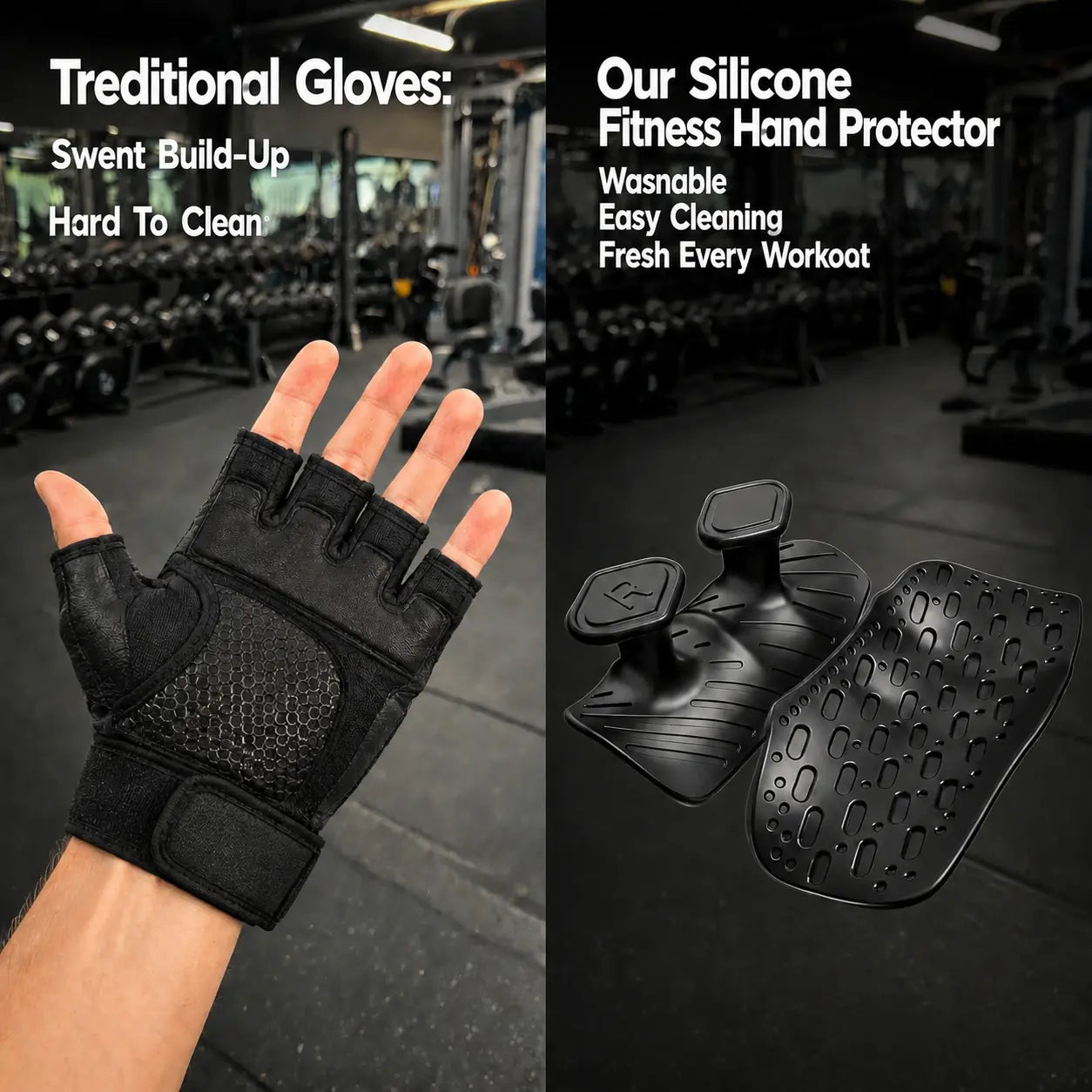 Anti-Slip Workout Grips - Ergonomic Rubber Hand Protector Gloves for Weight Lifting, Pull-Ups, Gym Training and Exercise, for Men and Women