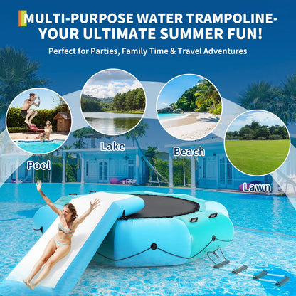 10Ft Inflatable Water Trampoline with Slide & Ladder, Heavy Duty Water Bouncer for Lake & Pool, Inflatable Swim Platform with 600W Powerful Pump, Summer Water Party Fun Summergarden