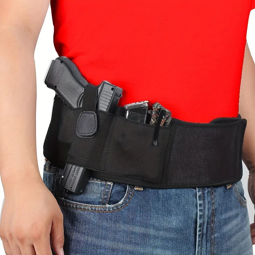 Tactical Covert Carrying Leather Bellyband Holster - Elastic, Breathable, Comfortable Tactical Equipment for Men, Right-Handed, Black Concealed Carry Accessory for Sports & Outdoor Use