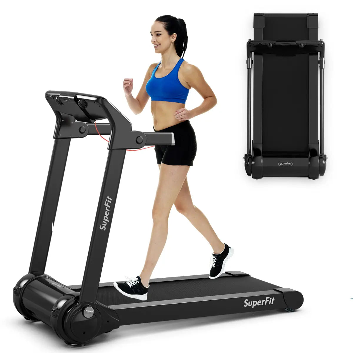 Costway Folding Electric Treadmill, 3.0 HP Motorized Fitness Exercise Machine for Home, Gym, Office, Running Walking Machine W/ App Control, Dual Flywheels, High Performance Indoor Cardio Trainer