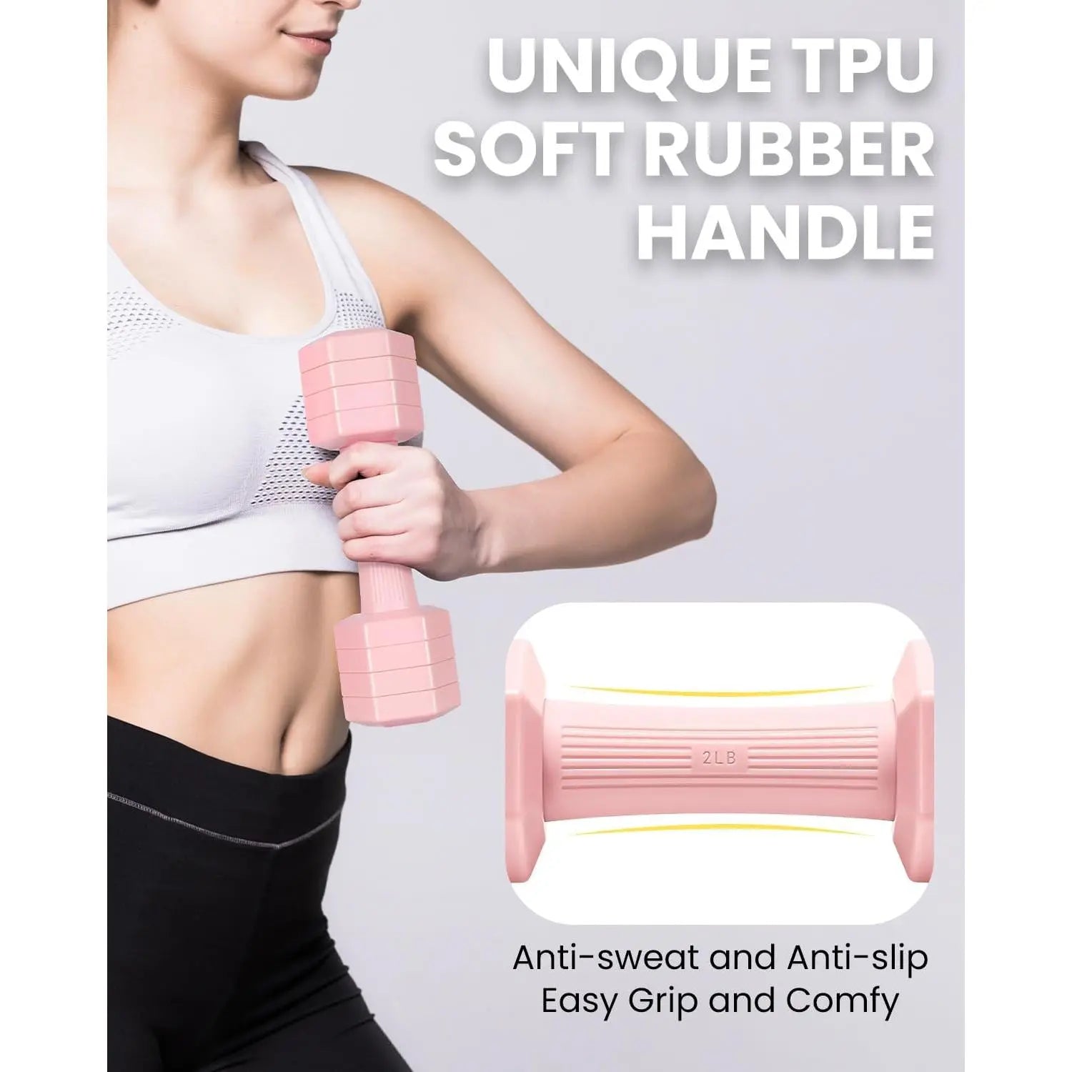 Adjustable Dumbbells Set, 4 in 1 Hand Weights Set for Women Men 10 LB/ 12 LB Dumbbell Pair Each 2Lbs 3Lbs 4Lbs 5Lbs Weights Dumbbells Set with TPU Soft Rubber Handle for Gym Exercise Fitness