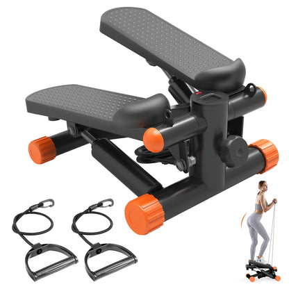 Mini Stair Stepper for Home Workout, Compact Fitness Stepper with Resistance Bands, LCD Monitor, Adjustable Height, Non-Slip Oversized Pedals, 300 LBS Capacity, for Abs, Waist, Thighs and Buttocks Training