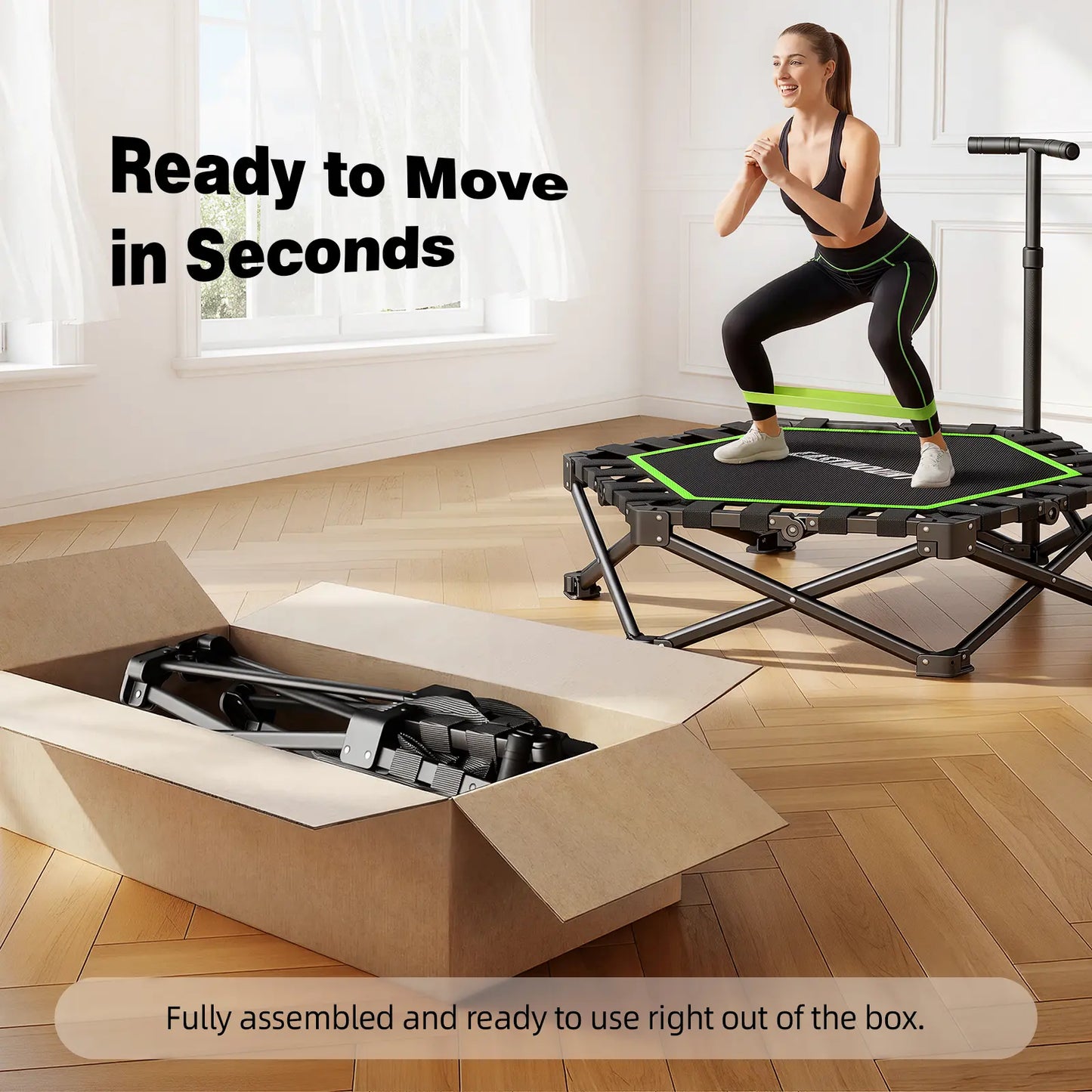 EAST MOUNT 42" Folding Fitness Trampoline for Adults, Foldable Mini Trampoline with Handle, Exercise Rebounder, Small Trampoline for Adults, Max Load 440Lbs, for Indoor Garden Workout