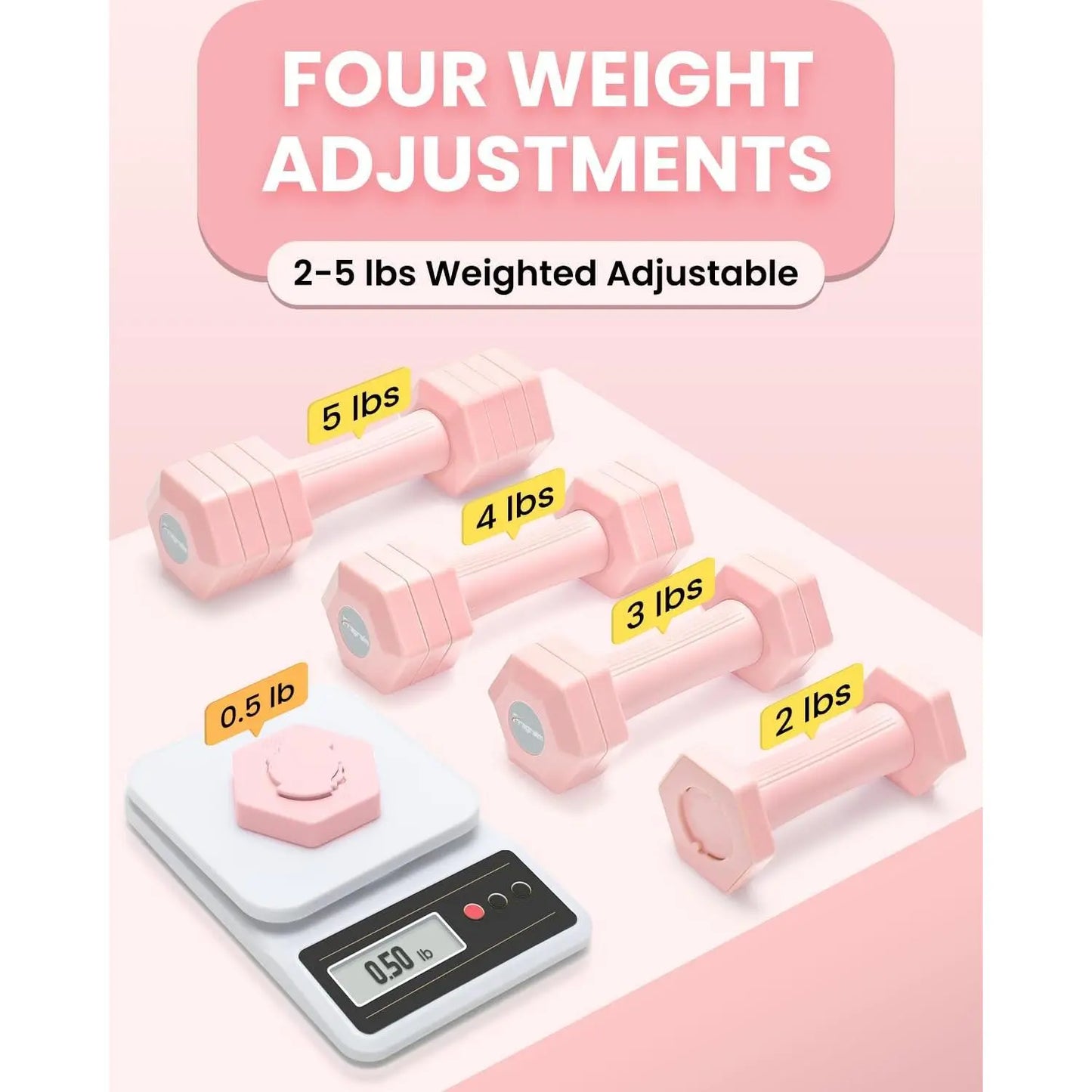 Adjustable Dumbbells Set, 4 in 1 Hand Weights Set for Women Men 10 LB/ 12 LB Dumbbell Pair Each 2Lbs 3Lbs 4Lbs 5Lbs Weights Dumbbells Set with TPU Soft Rubber Handle for Gym Exercise Fitness