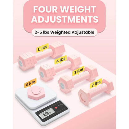 Adjustable Dumbbells Set, 4 in 1 Hand Weights Set for Women Men 10 LB/ 12 LB Dumbbell Pair Each 2Lbs 3Lbs 4Lbs 5Lbs Weights Dumbbells Set with TPU Soft Rubber Handle for Gym Exercise Fitness