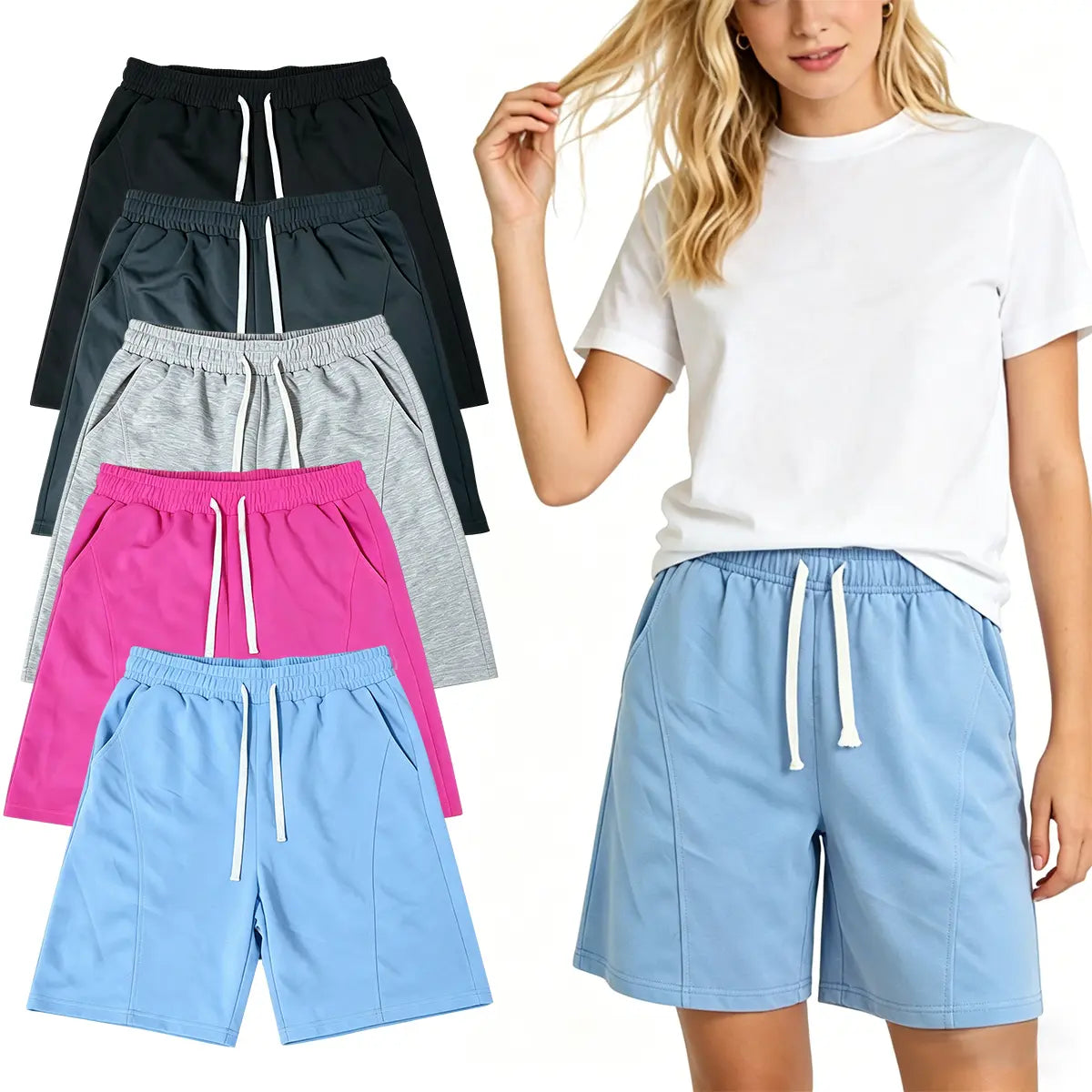 Women'S Solid Athletic Shorts, Loose Fit Mid Waist Cut with Drawstring, Breathable Stretch Fabric for Casual Lounge and Workout Wear, Athletic Shorts Women, Loose Shorts