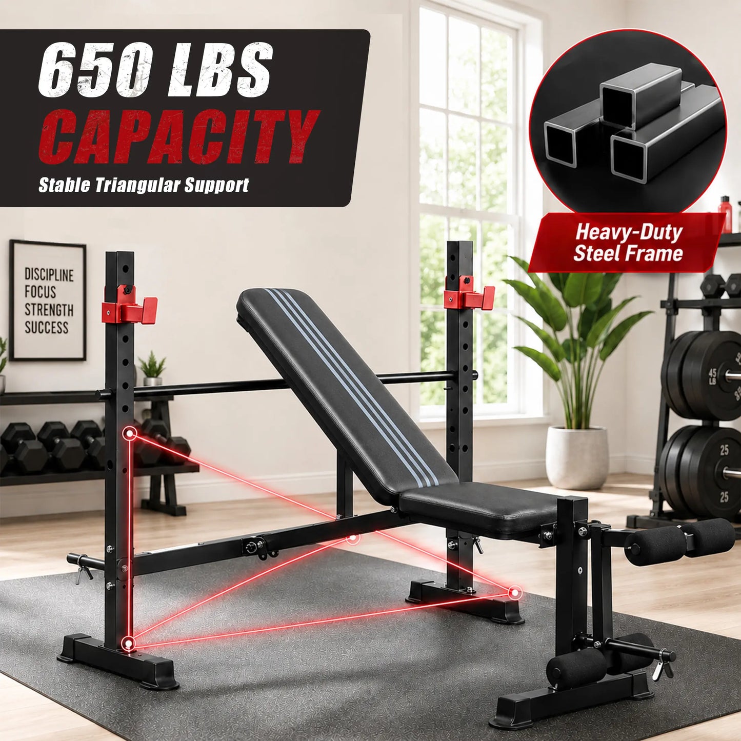 Standard Weight Bench Set , Adjustable Bench Press with Squat Rack, Foldable Flat Incline Decline Workout Bench for Home Gym Full Body
