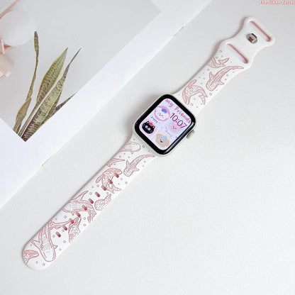Ocean Whale Shark Dolphin Silicone Strap for Apple Watch Ultra Series 1-11 SE, Black Base Marine Animal Printed Sport Watch Band, Adjustable Lightweight Summer Beach Wrist Accessory Smartwatch Compatible Bands Tiktokshopbacktoschool