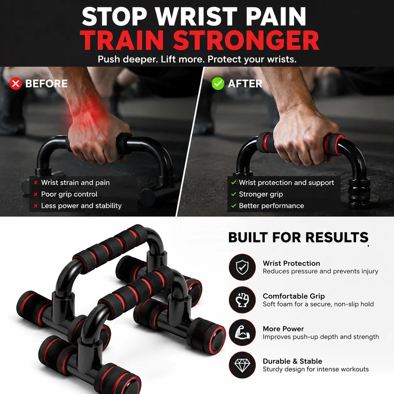 Push up Bars Gym Exercise Equipment Fitness 1 Pair Pushup Handles with Cushioned Foam Grip and Non-Slip Sturdy Structure Push up Bars for Men & Women