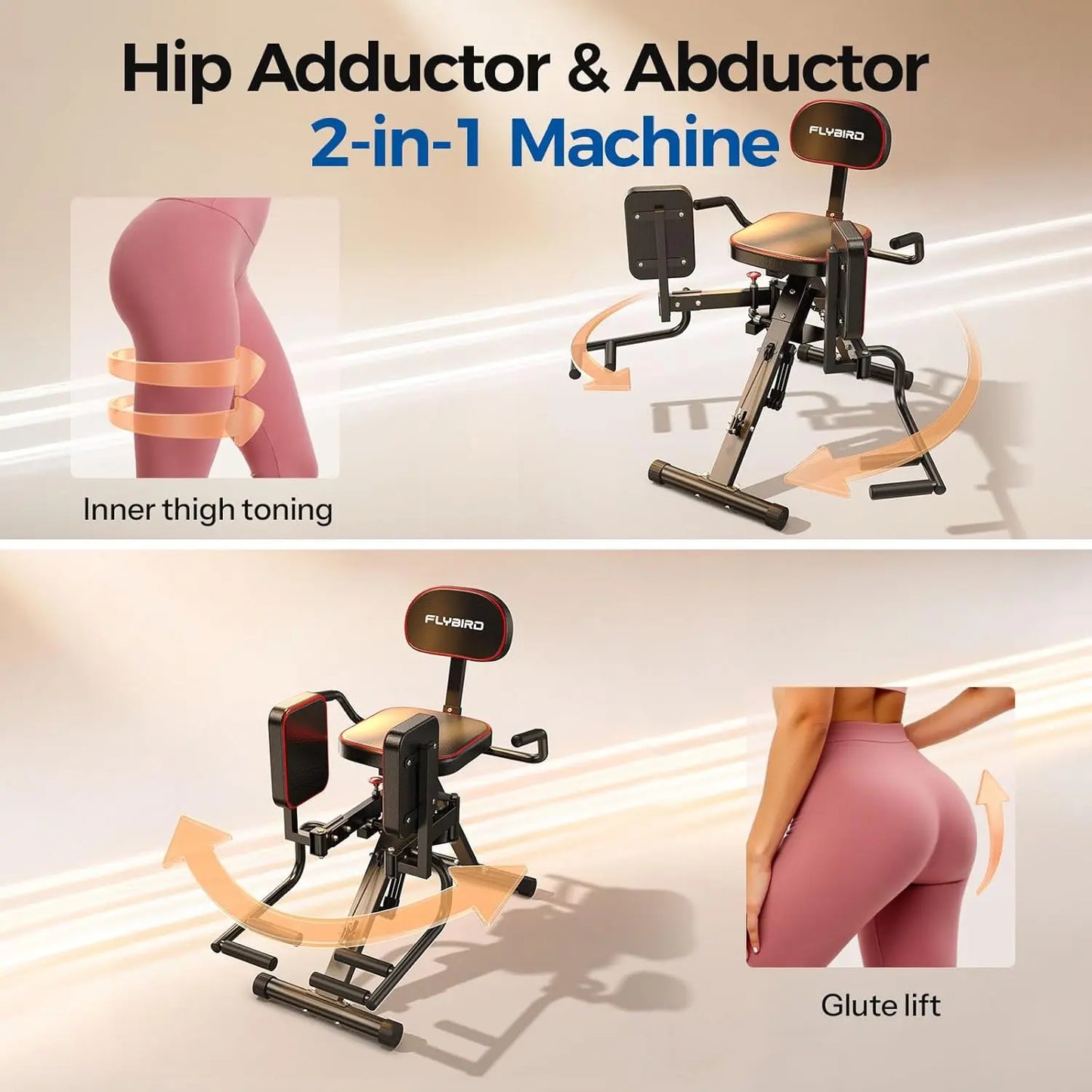 FED Fitness Series HA1 Hip Abductor Machine & Adductor Machine for Home Gym, Glute & Inner Thigh Trainer with 6 Adjustable Resistance Bands, Dual Foot Bar, up to 108LBS Resistance Home Exercise Equipment