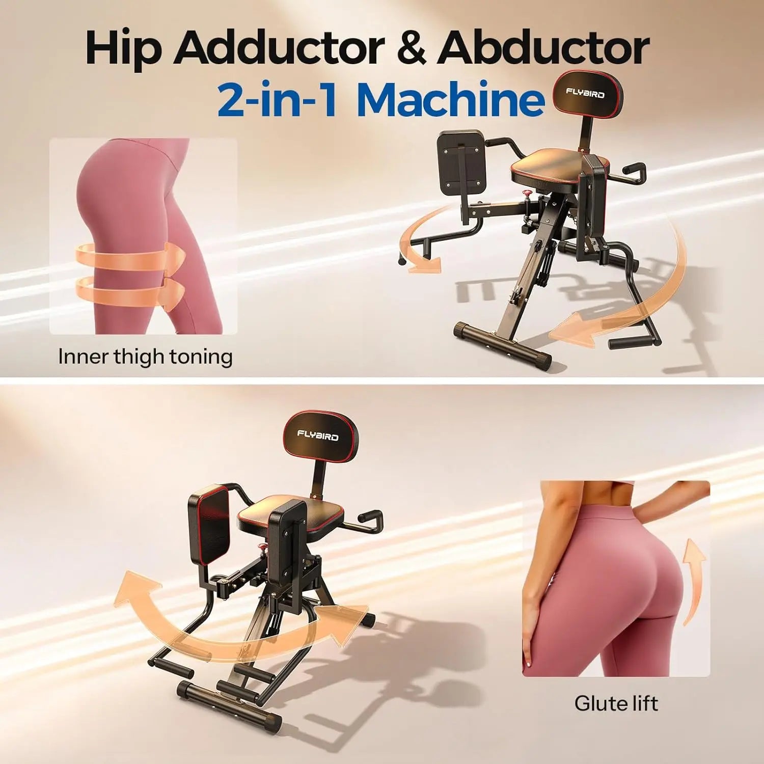 FED Fitness Series HA1 Hip Abductor Machine & Adductor Machine for Home Gym, Glute & Inner Thigh Trainer with 6 Adjustable Resistance Bands, Dual Foot Bar, up to 108LBS Resistance Home Exercise Equipment