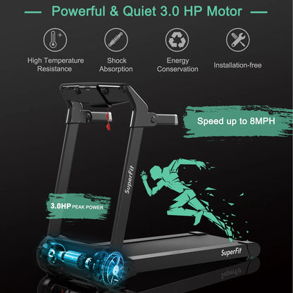 Costway Folding Electric Treadmill, 3.0 HP Motorized Fitness Exercise Machine for Home, Gym, Office, Running Walking Machine W/ App Control, Dual Flywheels, High Performance Indoor Cardio Trainer