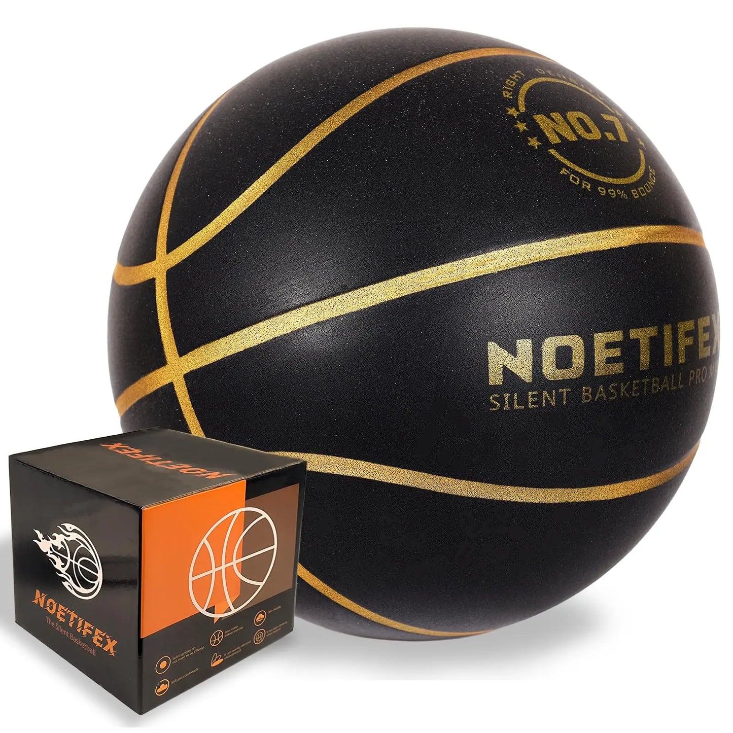 Silent Basketball Pro Max No.7 Black Gold High Density Quiet Training Ball with Real Bounce for Apartment Home Practice