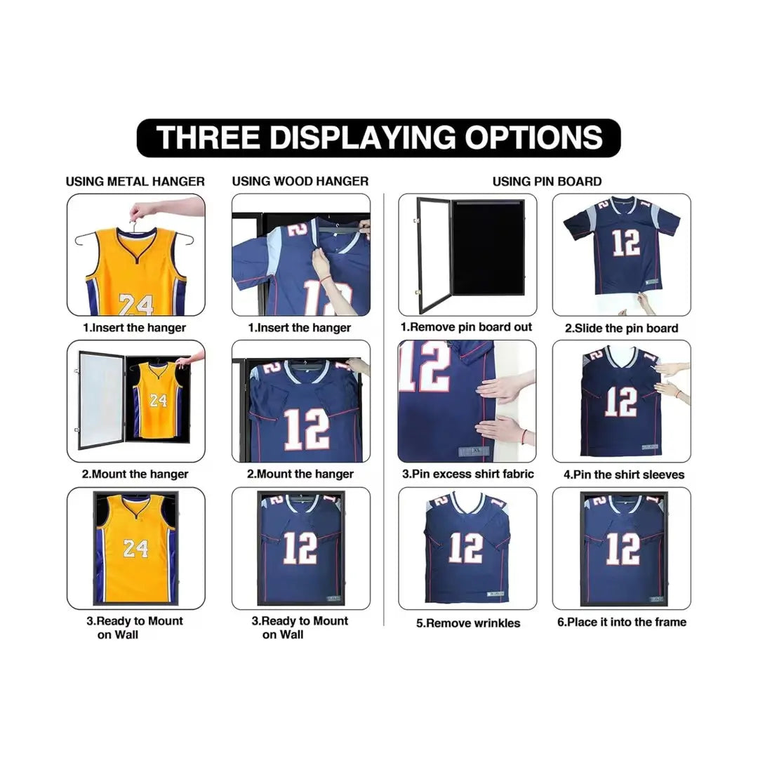 Jersey Frame Display Case Lockable UV Protection Shadow Box for Football Basketball Baseball Soccer Hockey Sports Shirt-Memorabilia Autograph Uniform Wall Mountable Black Wood(Goldlock)