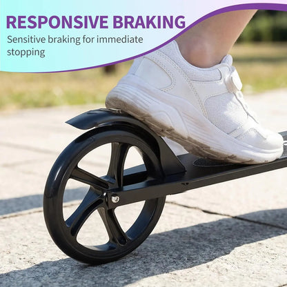 Lightweight Aluminum Folding Kick Scooter for Adults & Kids, Compact Commuter with 8-Inch Big Wheels and Wide Deck, Supports 220 Lbs, Foldable, Adjustable, Foldable Scooter, Kickscooter, Unisex, Ride on Scooter, One-Second Fold