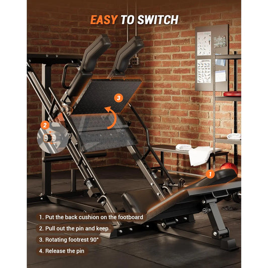 Leg Press Hack Squat Machine for Home Gym, Professional Deep Squat Machine & Shoulder Press Workout Equipment with Adjustable Backrest, Fits 1" & 2" Plates, Strength Training Gym Equipment