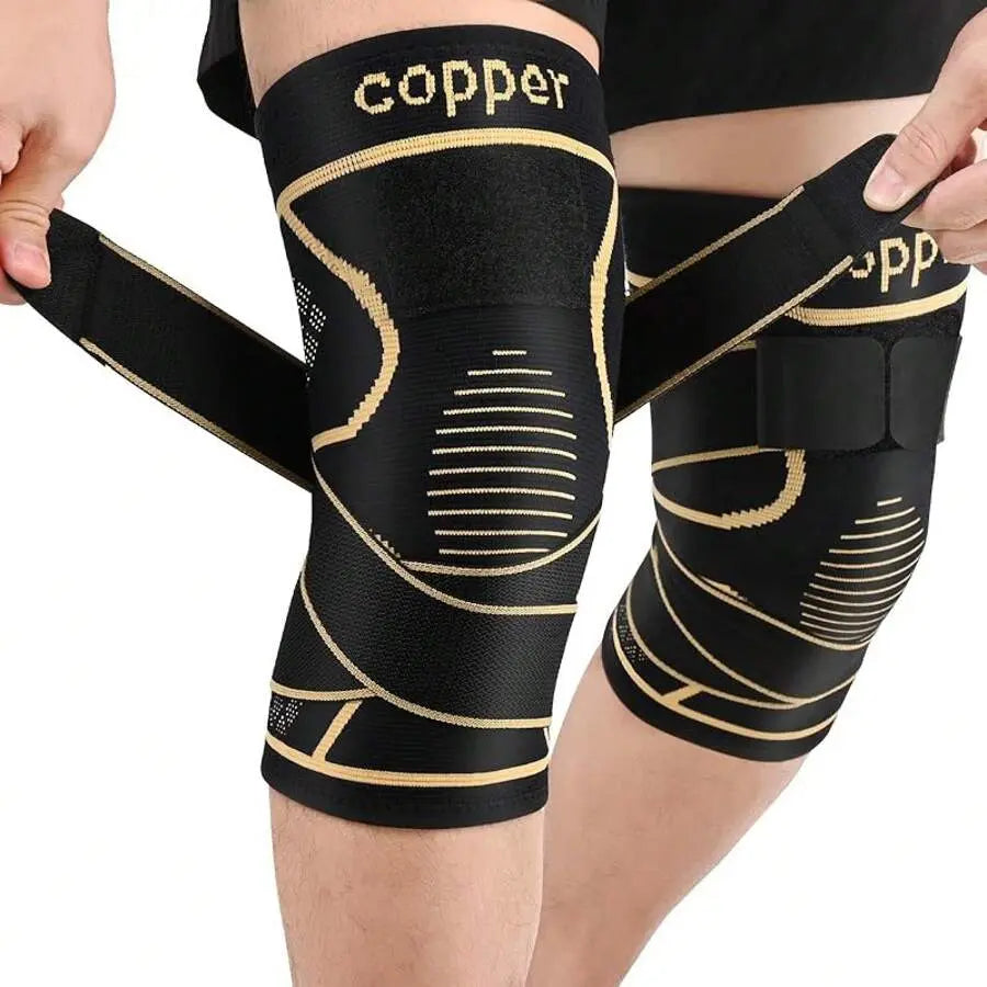 Copper Knee Brace for Women and Men(2 Pack)-Knee Compression Sleeve with Straps,Knee Braces for Knee Pain,Knee Support for Arthritis
