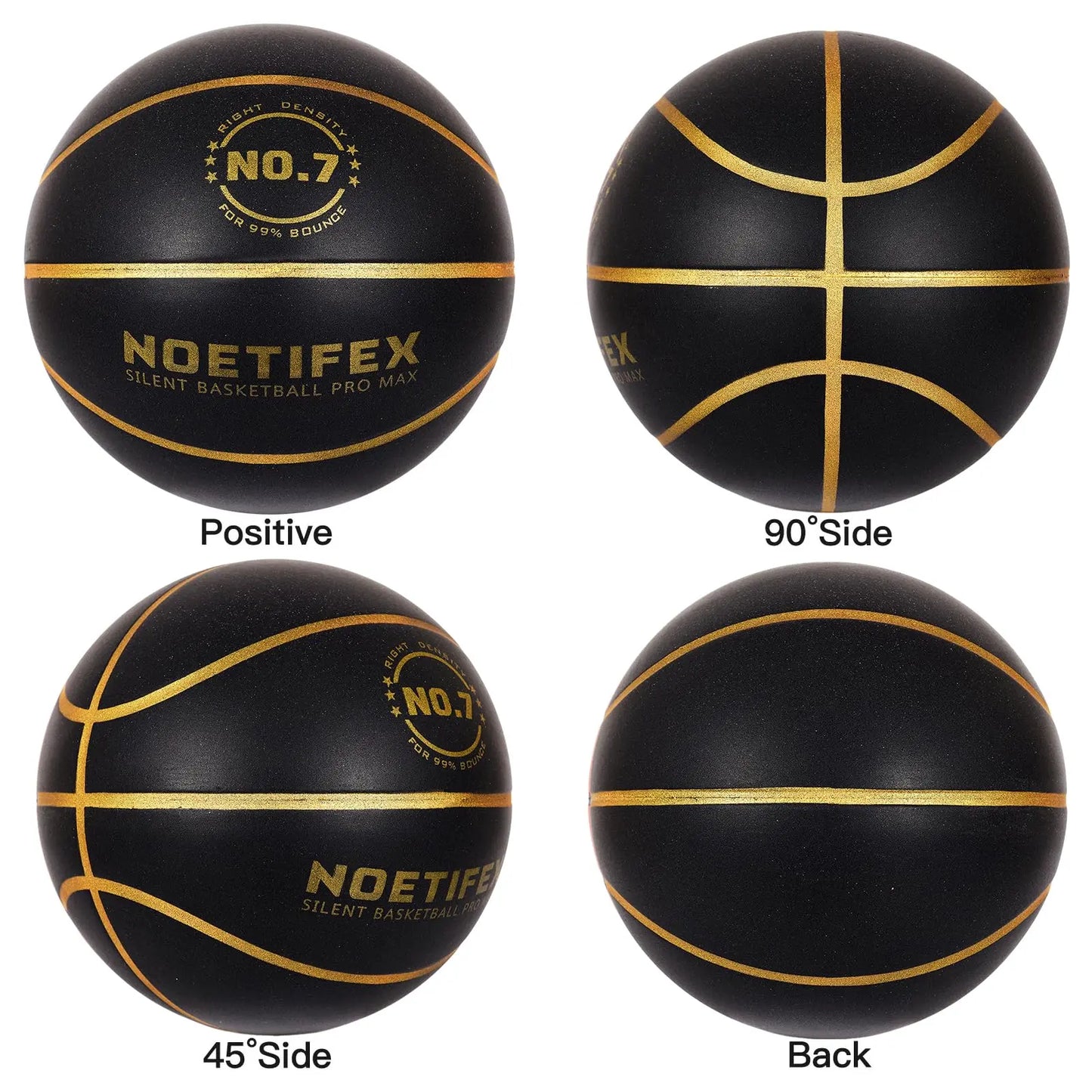 Silent Basketball Pro Max No.7 Black Gold High Density Quiet Training Ball with Real Bounce for Apartment Home Practice